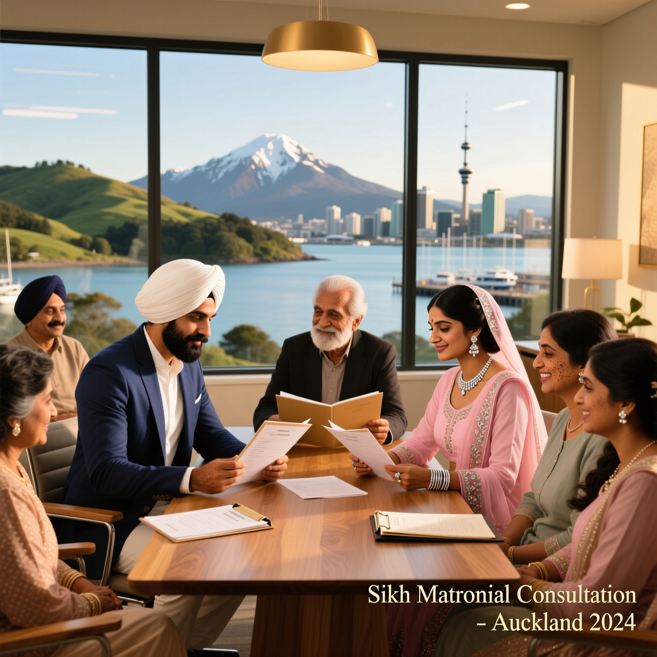 Punjabi Sikh families visiting a New Zealand marriage bureau for matchmaking services